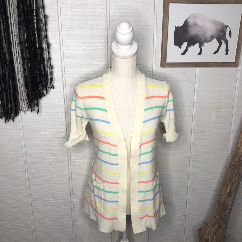 Vintage open front short sleeve cardigan striped